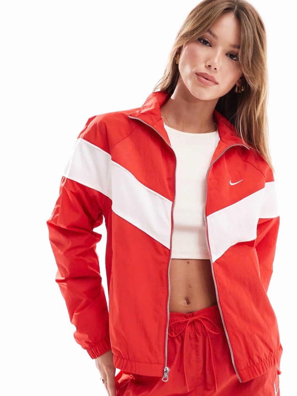 Nike Red and White Chevron Zip Track Jacket